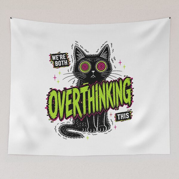 Item preview, Were Both Overthinking This Cat: Anxious Black Cat Glitch designed and sold by chattsuede.