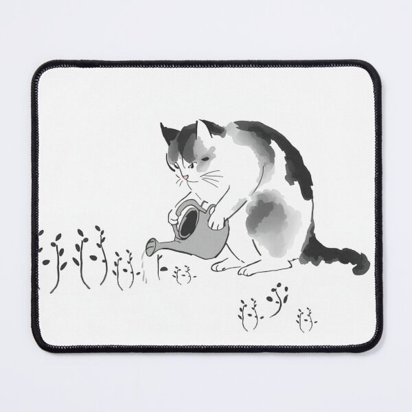 Item preview, Sumi-e Cat Watering Tiny Sprouts – Minimal Japanese Ink Art designed and sold by LEO'S CREATURE れおずくりーちゃー.