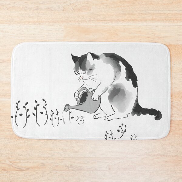 Item preview, Sumi-e Cat Watering Tiny Sprouts – Minimal Japanese Ink Art designed and sold by LEO'S CREATURE　れおずくりーちゃー.