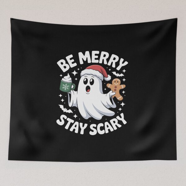 Item preview, Be Merry Stay Scary Funny Santa Ghost Christmas designed and sold by BlassmausArt.