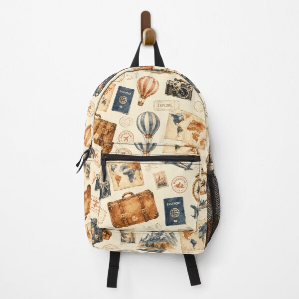 Item preview, Watercolor Travel Icons Wanderlust Seamless Pattern designed and sold by Inkworksbyshery.