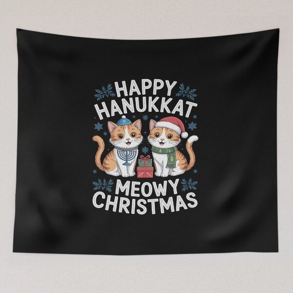 Item preview, Cat Merry Christmas Happy Hanukkah Jewish Christia designed and sold by BlassmausArt.