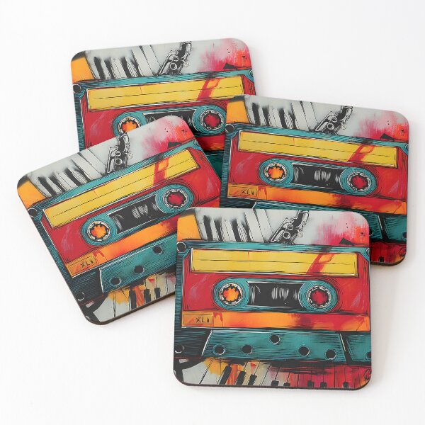 Item preview, Colorful Cassette Tape Music Art - Bold Retro Audio Design with Instruments and Vibrant Colors designed and sold by OlfactoART Studio.