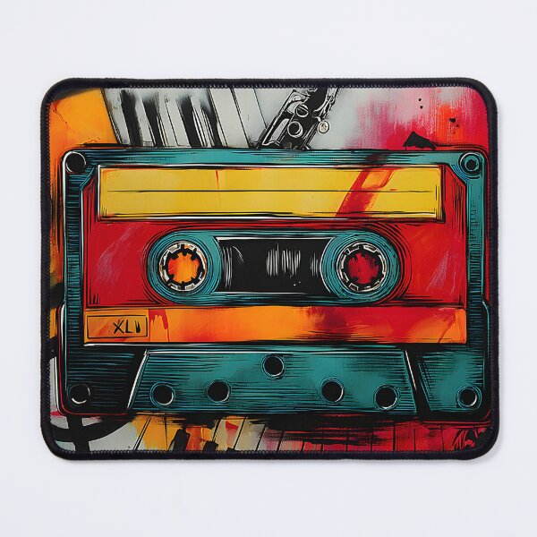 Item preview, Colorful Cassette Tape Music Art - Bold Retro Audio Design with Instruments and Vibrant Colors designed and sold by OlfactoART Studio.