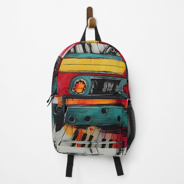 Item preview, Colorful Cassette Tape Music Art - Bold Retro Audio Design with Instruments and Vibrant Colors designed and sold by OlfactoART Studio.