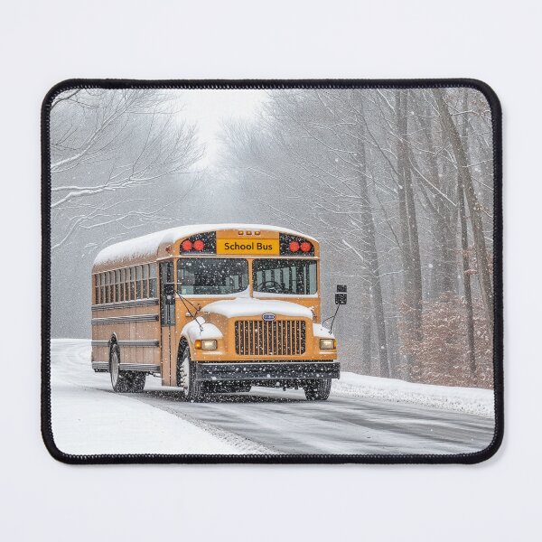 Item preview, School Bus in Inclement weather on a Snow Covered Road designed and sold by Roxane Bay.