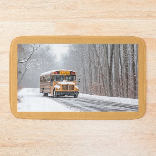 Item preview, School Bus in Inclement weather on a Snow Covered Road designed and sold by Roxane Bay.