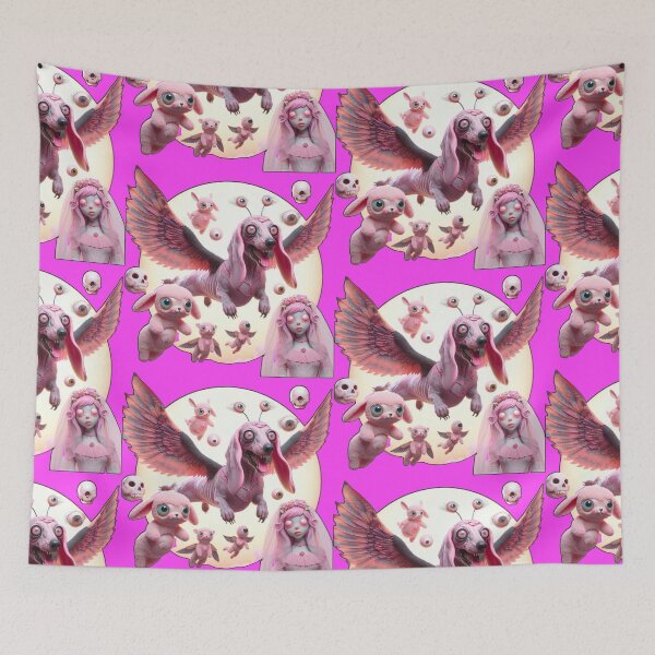 Item preview, Surreal Pastel Nightmare: Winged Hound & Eyeball Cherubs designed and sold by LujziWorld.