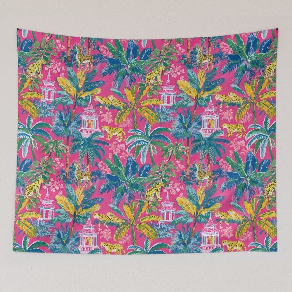 Item preview, Preppy cheetahs in pink pagoda garden designed and sold by SophieClimaArt.
