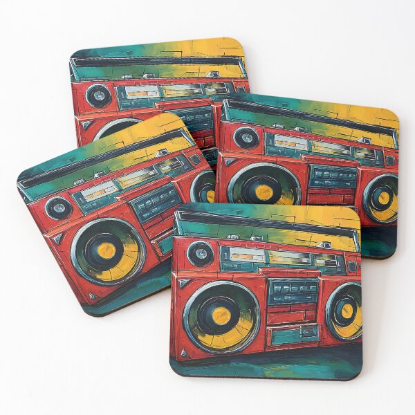 Item preview, Retro Sound Explosion - Vibrant Red Boombox in a High Energy Abstract Color Burst Composition designed and sold by OlfactoART Studio.