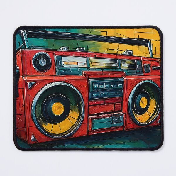 Item preview, Retro Sound Explosion - Vibrant Red Boombox in a High Energy Abstract Color Burst Composition designed and sold by OlfactoART Studio.