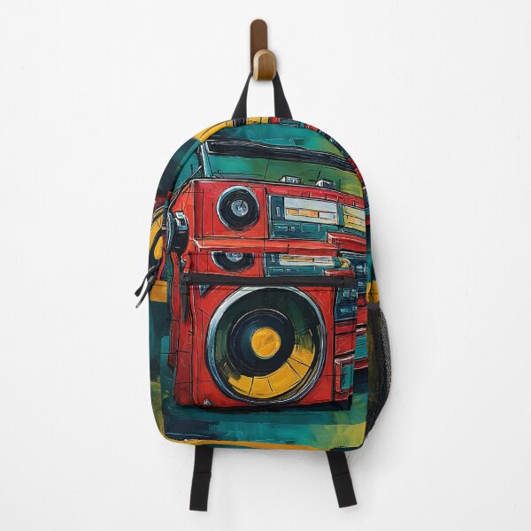 Item preview, Retro Sound Explosion - Vibrant Red Boombox in a High Energy Abstract Color Burst Composition designed and sold by OlfactoART Studio.