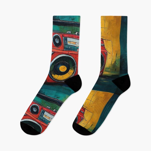 Item preview, Retro Sound Explosion - Vibrant Red Boombox in a High Energy Abstract Color Burst Composition designed and sold by OlfactoART Studio.