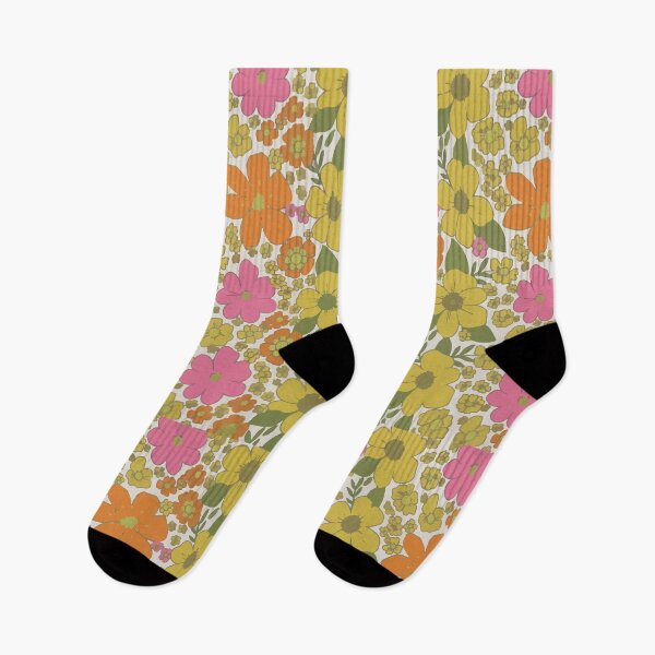 Item preview, Retro 70s Floral Pattern - Bright Mustard & Pink Vintage Flower Art designed and sold by BestChoiceService.