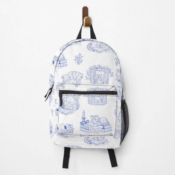 Item preview, Blue Cat Toile de Jouy Vintage Literary Kittens Cottagecore Pattern designed and sold by Pharmkitty.