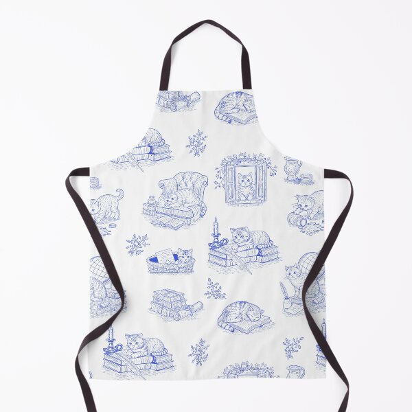 Item preview, Blue Cat Toile de Jouy Vintage Literary Kittens Cottagecore Pattern designed and sold by Pharmkitty.