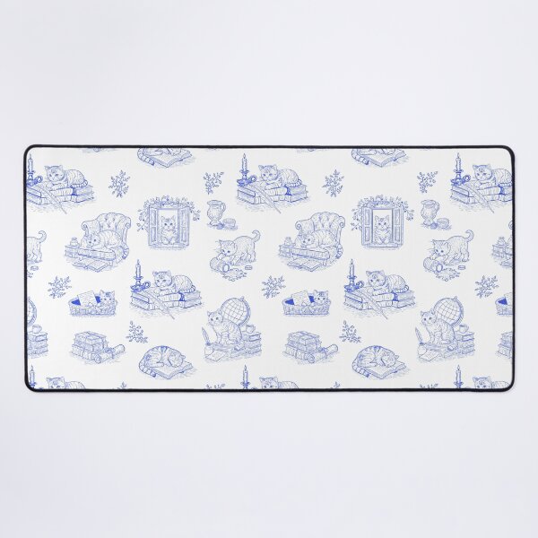 Item preview, Blue Cat Toile de Jouy Vintage Literary Kittens Cottagecore Pattern designed and sold by Pharmkitty.