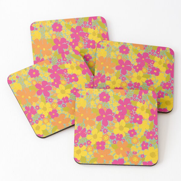 Item preview, Bright Retro Floral Pattern - Turquoise & Pink 70s Flower Power Art designed and sold by BestChoiceService.