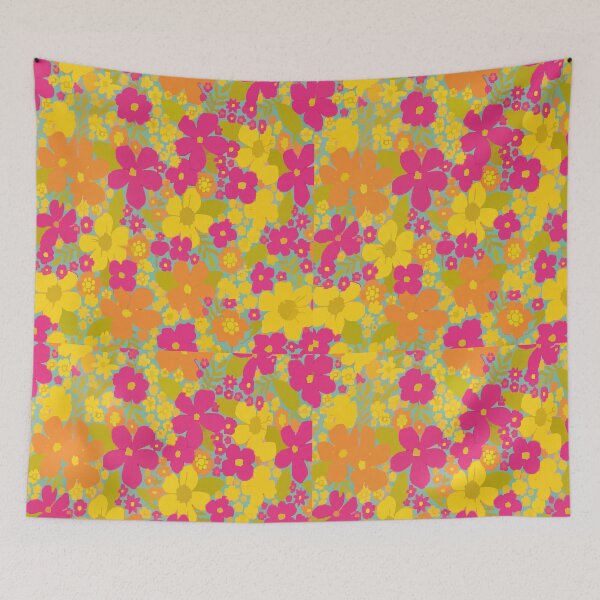 Item preview, Bright Retro Floral Pattern - Turquoise & Pink 70s Flower Power Art designed and sold by BestChoiceService.