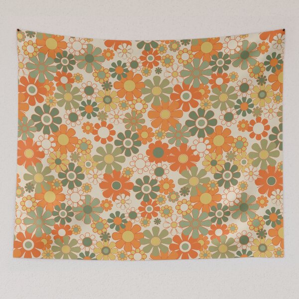 Item preview, Retro 70s Floral Pattern in Orange, Mustard, and Olive Green designed and sold by kierkegaard.