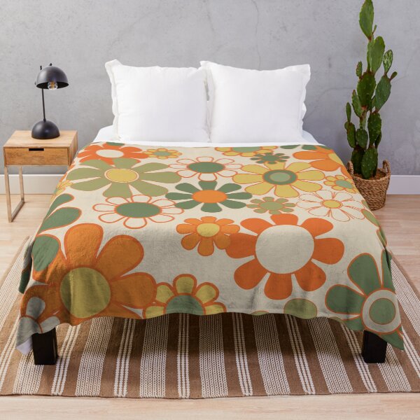 Item preview, Groovy 70s Floral Pattern in Orange Mustard Olive designed and sold by kierkegaard.