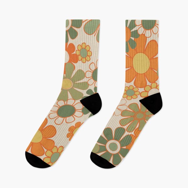 Item preview, Groovy 70s Floral Pattern in Orange Mustard Olive designed and sold by kierkegaard.