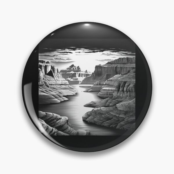 Item preview, Black and White Canyon Lake Landscape Desert Cliff Art designed and sold by inkoutninja.