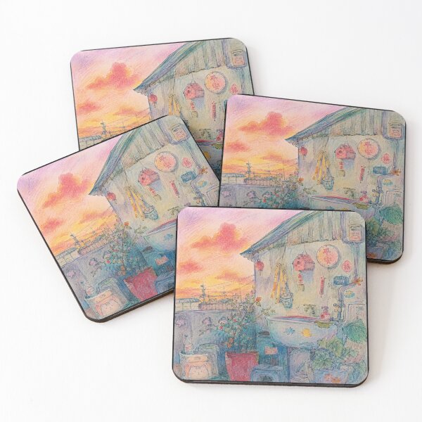Item preview, Sunset Alley Watercolor Cottage Scene designed and sold by eliramaison.