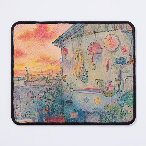 Item preview, Sunset Alley Watercolor Cottage Scene designed and sold by eliramaison.