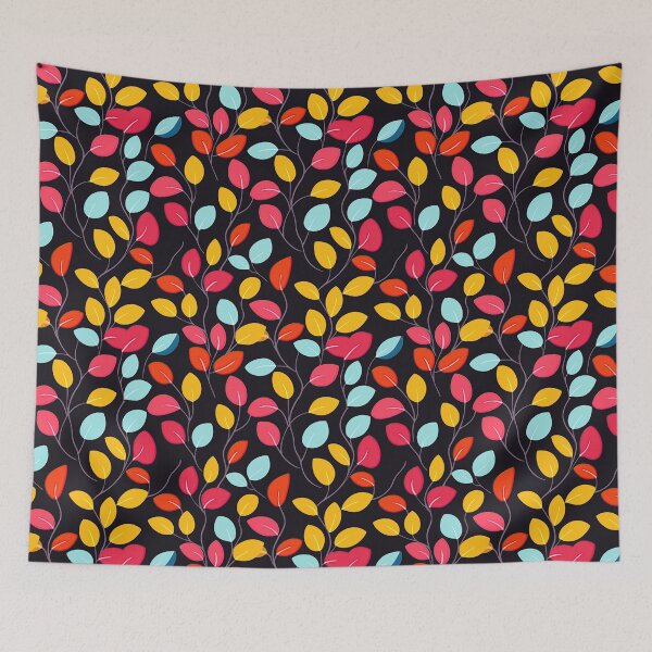 Item preview, Colorful Stylized Leaf Vine Pattern on Dark Background designed and sold by Athena2520.