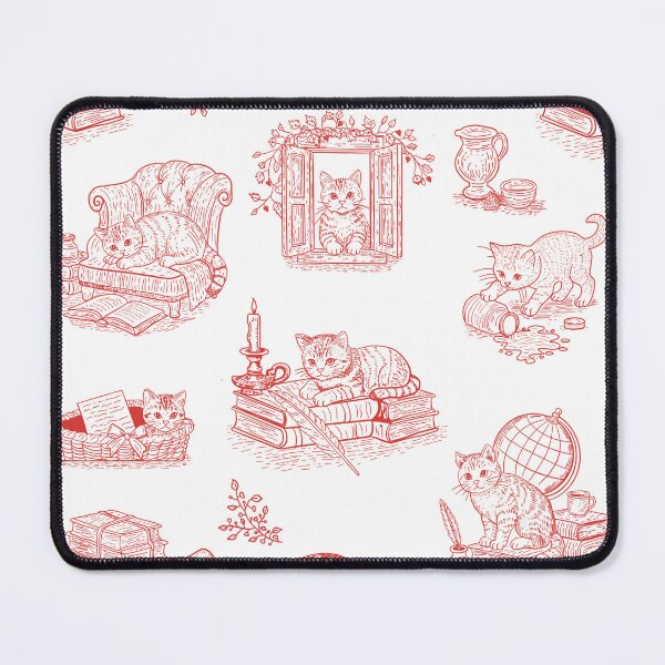 Item preview, Red Cat Toile de Jouy Vintage Literary Kittens Cottagecore Pattern designed and sold by Pharmkitty.