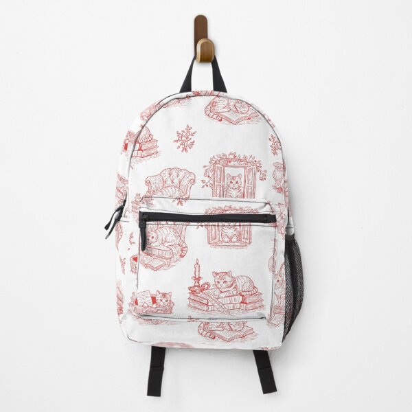 Item preview, Red Cat Toile de Jouy Vintage Literary Kittens Cottagecore Pattern designed and sold by Pharmkitty.