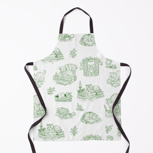 Item preview, Green Cat Toile de Jouy Vintage Literary Kittens Cottagecore Pattern designed and sold by Pharmkitty.
