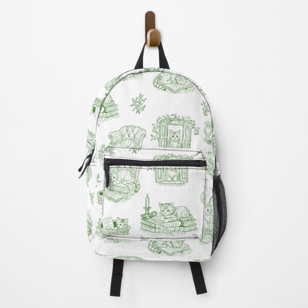 Item preview, Green Cat Toile de Jouy Vintage Literary Kittens Cottagecore Pattern designed and sold by Pharmkitty.