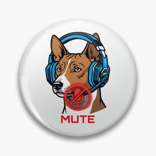 Item preview, Funny Basenji Dog Gamer Mute Icon - Barkless Gaming Dog with Blue Headset designed and sold by PictoVibe.
