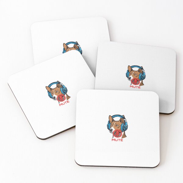 Item preview, Funny Basenji Dog Gamer Mute Icon - Barkless Gaming Dog with Blue Headset designed and sold by PictoVibe.