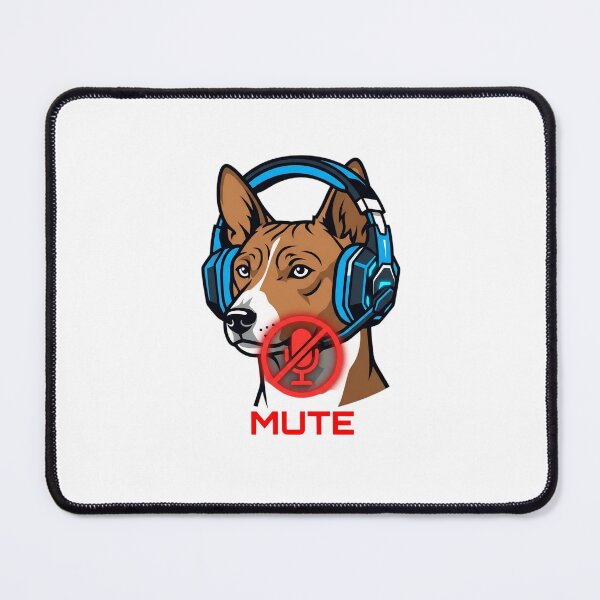 Item preview, Funny Basenji Dog Gamer Mute Icon - Barkless Gaming Dog with Blue Headset designed and sold by PictoVibe.