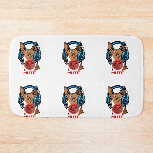 Item preview, Funny Basenji Dog Gamer Mute Icon - Barkless Gaming Dog with Blue Headset designed and sold by PictoVibe.