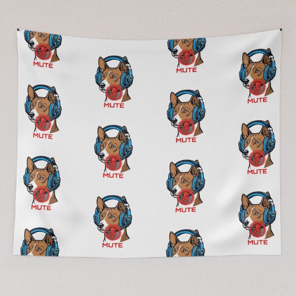 Item preview, Funny Basenji Dog Gamer Mute Icon - Barkless Gaming Dog with Blue Headset designed and sold by PictoVibe.