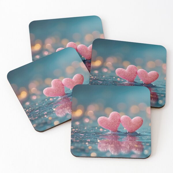 Item preview, Two Pink Glitter Hearts on Blue Water Surface designed and sold by higgins5.