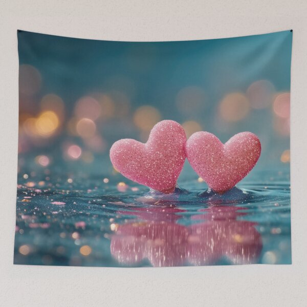 Item preview, Two Pink Glitter Hearts on Blue Water Surface designed and sold by higgins5.