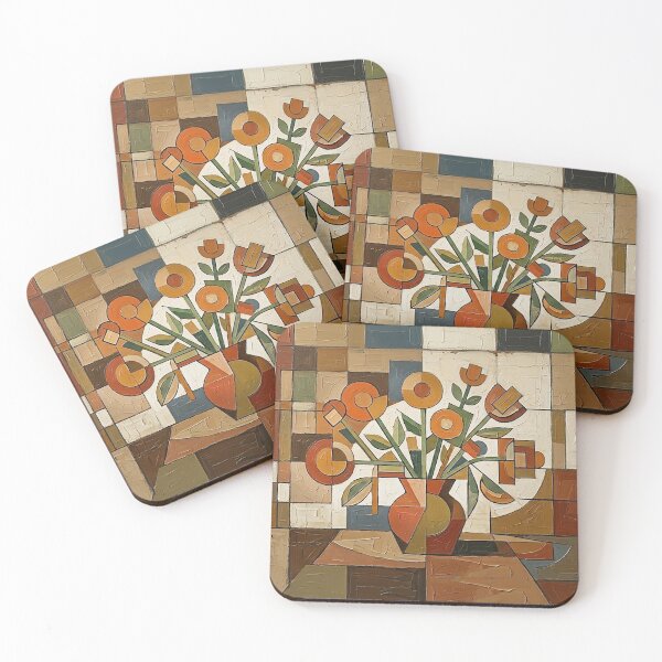 Item preview, Bauhaus Abstract Still Life  Painting – Earth Tone Floral Art – Mid-Century Modern designed and sold by CattlettArt.