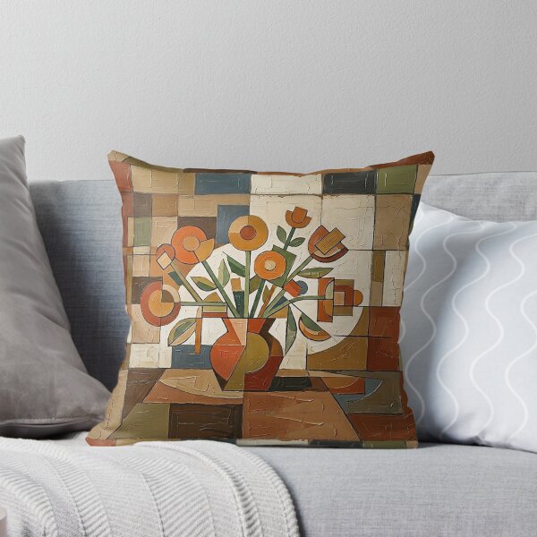 Item preview, Bauhaus Abstract Still Life  Painting – Earth Tone Floral Art – Mid-Century Modern designed and sold by CattlettArt.
