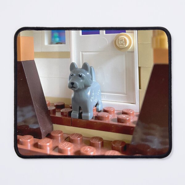 Item preview, Little grey Lego pup on the porch designed and sold by Julia Marshall Felix.