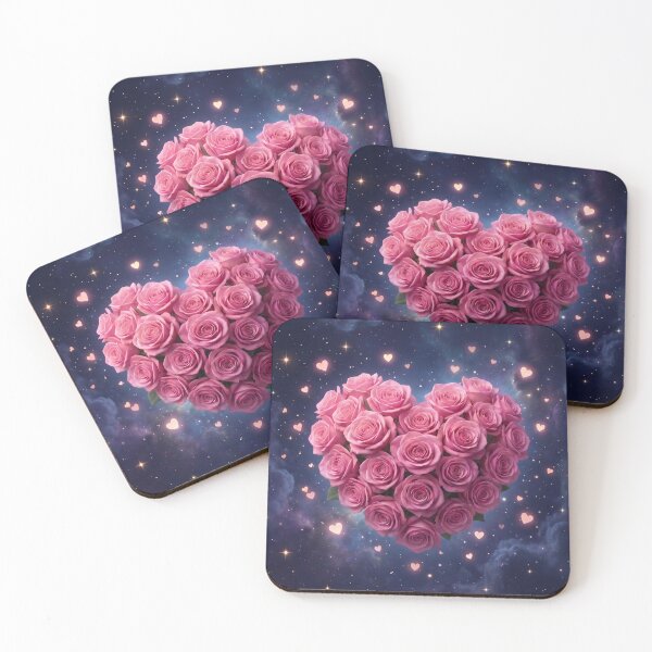 Item preview, Heart shaped pink rose bouquet blooming in the vast starry galaxy universe designed and sold by higgins5.