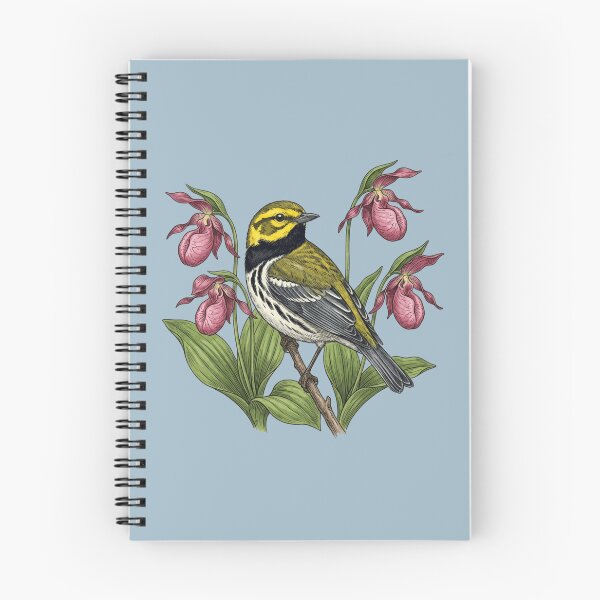 Item preview, Black-throated Green Warbler Bird with Lady Slipper Wildflowers designed and sold by BirdsnStuff.