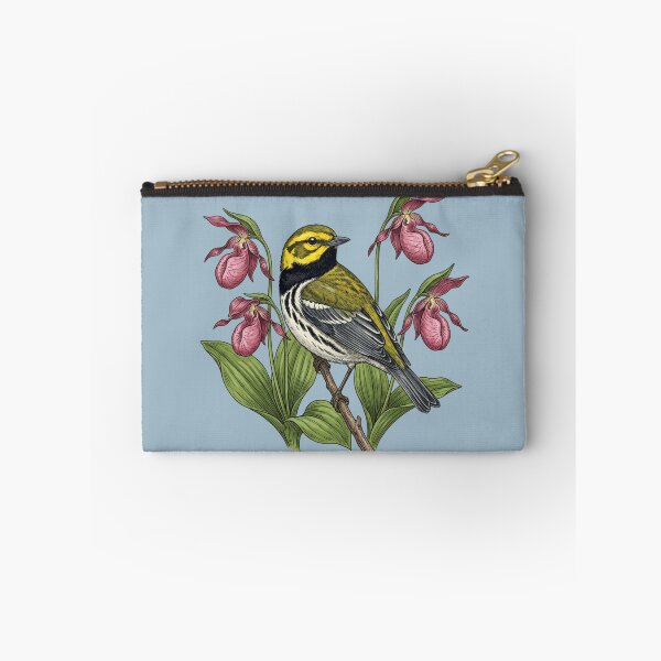 Item preview, Black-throated Green Warbler Bird with Lady Slipper Wildflowers designed and sold by BirdsnStuff.