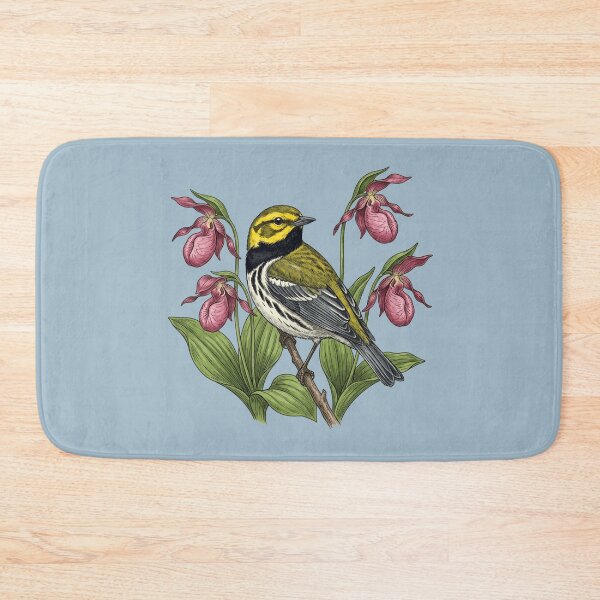 Item preview, Black-throated Green Warbler Bird with Lady Slipper Wildflowers designed and sold by BirdsnStuff.