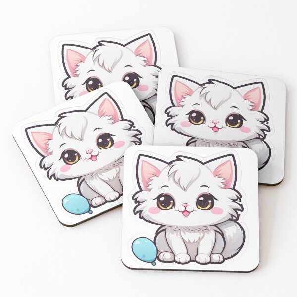 Item preview, ​Adorable Kawaii White Cat with Blue Balloon Sticker Art designed and sold by Madhav Creations Studio.