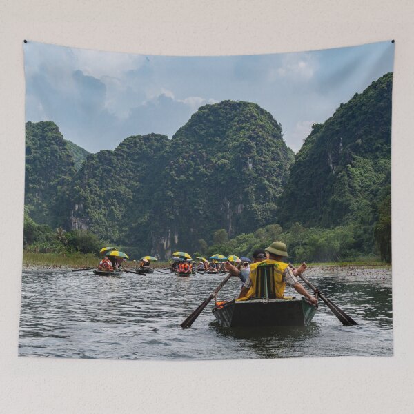 Item preview, Tam Coc River Rowboats - Ngo Dong River, Ninh Binh | Iconic Vietnam Landscape Art designed and sold by Ross.A.Campbell.